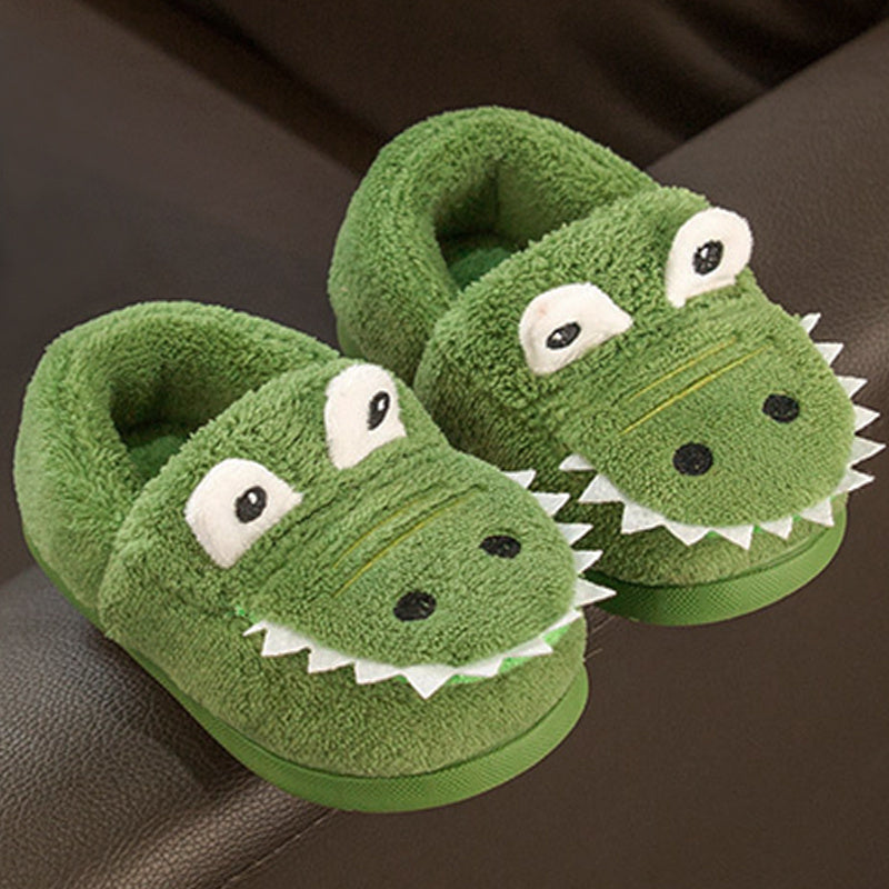 Boys' Cartoon Slippers with Lining, Warm and Non-Slip Soft Sole Indoor Slippers for Autumn and Winter