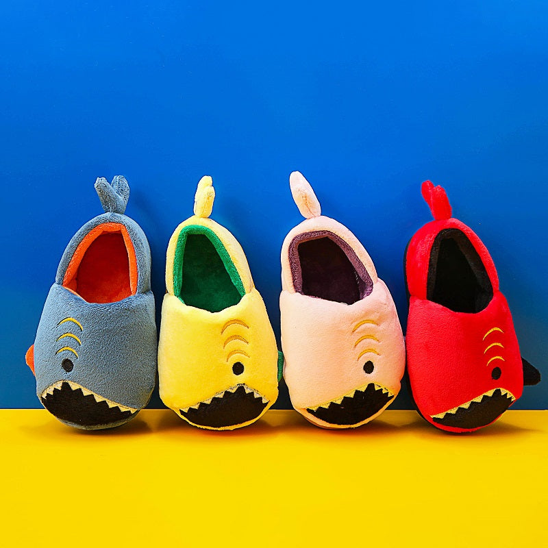 Boys' Cartoon Slippers with Lining, Warm and Non-Slip Soft Sole Indoor Slippers for Autumn and Winter