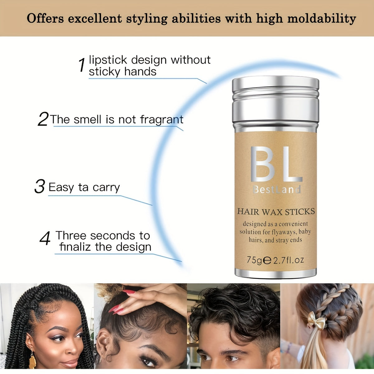 Wax Stick, Flyaways Styling Wax Stick for Hair Edge Control and Hair Styling, Children's Hair Styling Wax Stick