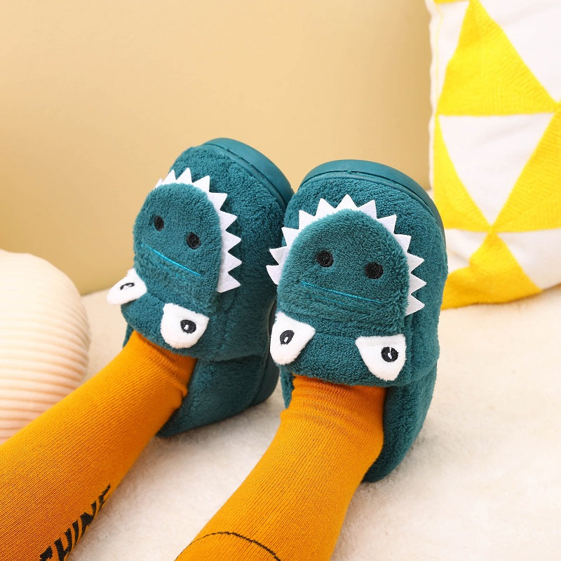 Boys' Cartoon Slippers with Lining, Warm and Non-Slip Soft Sole Indoor Slippers for Autumn and Winter