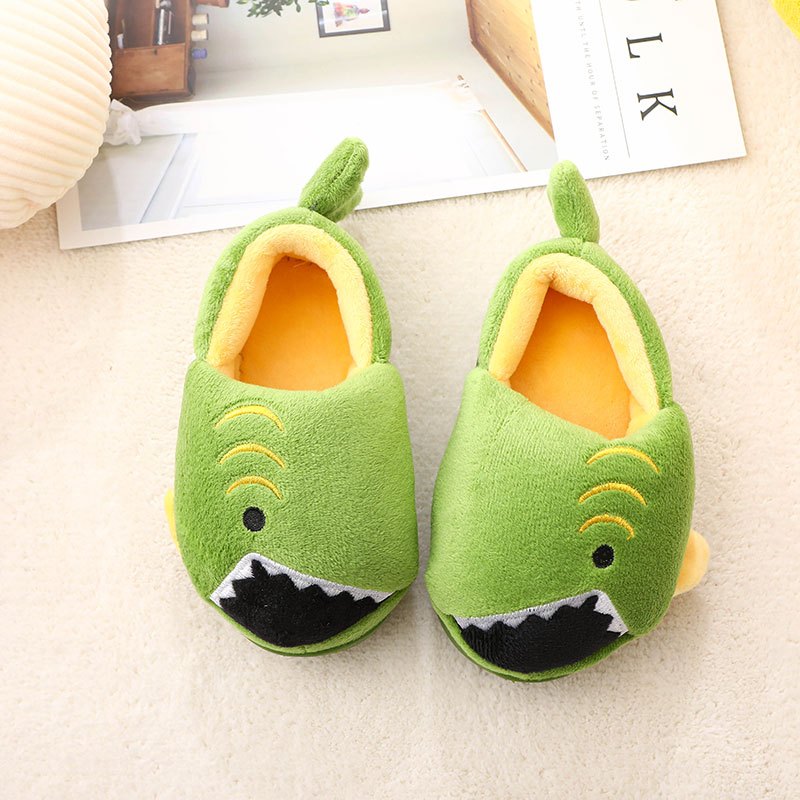 Boys' Cartoon Slippers with Lining, Warm and Non-Slip Soft Sole Indoor Slippers for Autumn and Winter