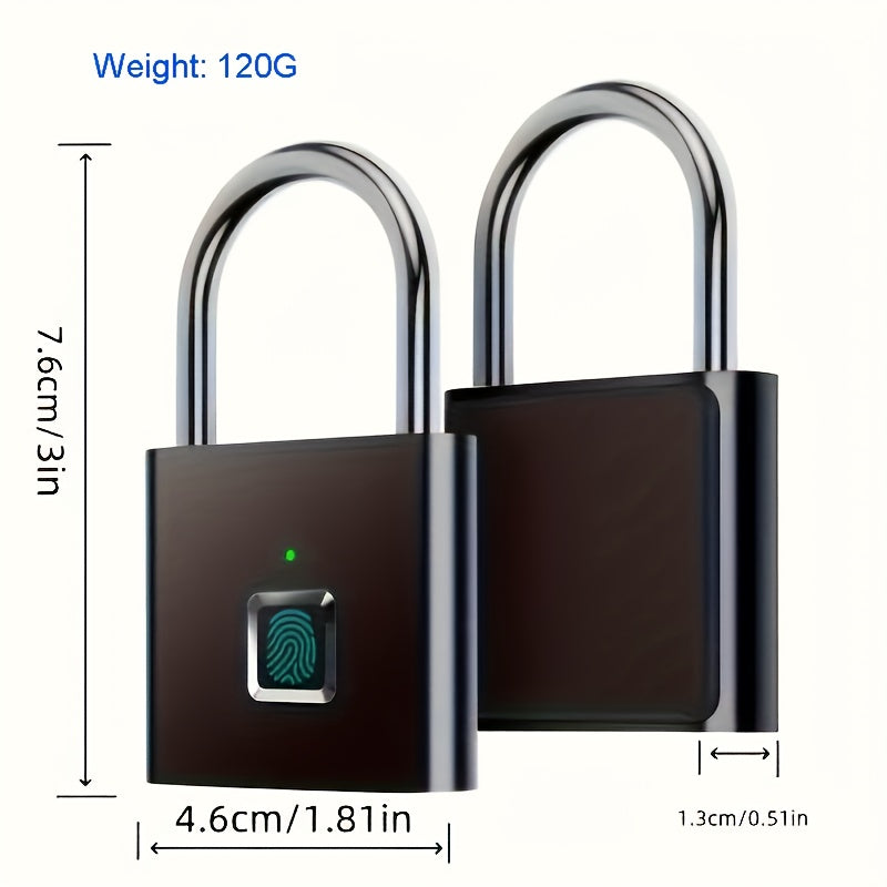 Mini Smart Fingerprint Padlock Keyless Biometric Lock with Fingerprint Unlock, USB-Rechargeable Battery, IP56 Waterproof, Antitheft Security, Zinc Alloy Body for Suitcase, Luggage, Backpack, Door, Compatible for Smart & Trave