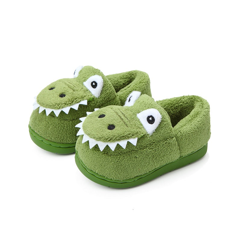 Boys' Cartoon Slippers with Lining, Warm and Non-Slip Soft Sole Indoor Slippers for Autumn and Winter