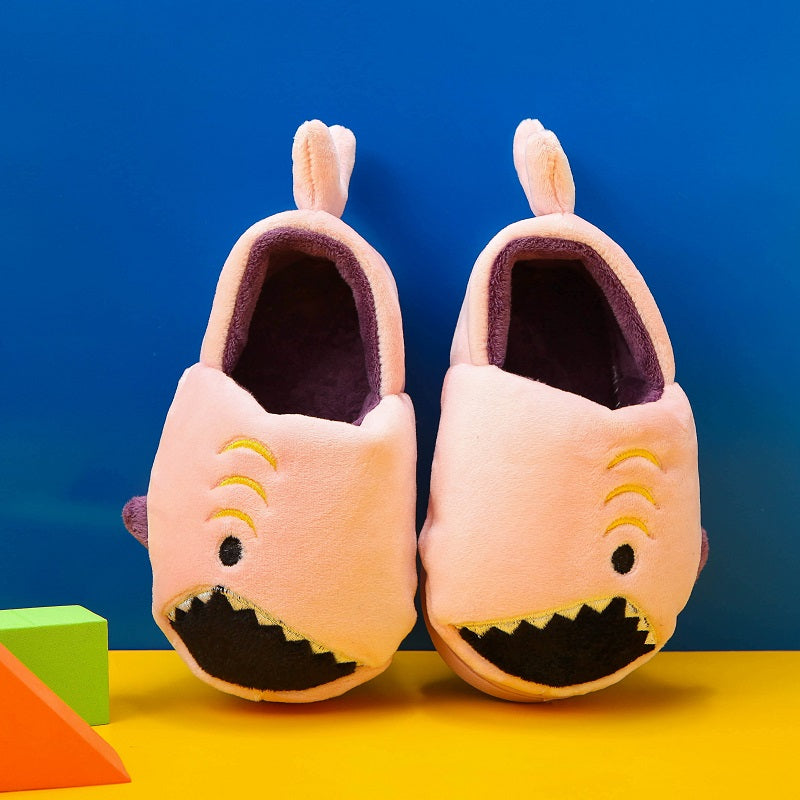 Boys' Cartoon Slippers with Lining, Warm and Non-Slip Soft Sole Indoor Slippers for Autumn and Winter
