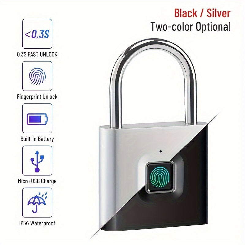 Mini Smart Fingerprint Padlock Keyless Biometric Lock with Fingerprint Unlock, USB-Rechargeable Battery, IP56 Waterproof, Antitheft Security, Zinc Alloy Body for Suitcase, Luggage, Backpack, Door, Compatible for Smart & Trave