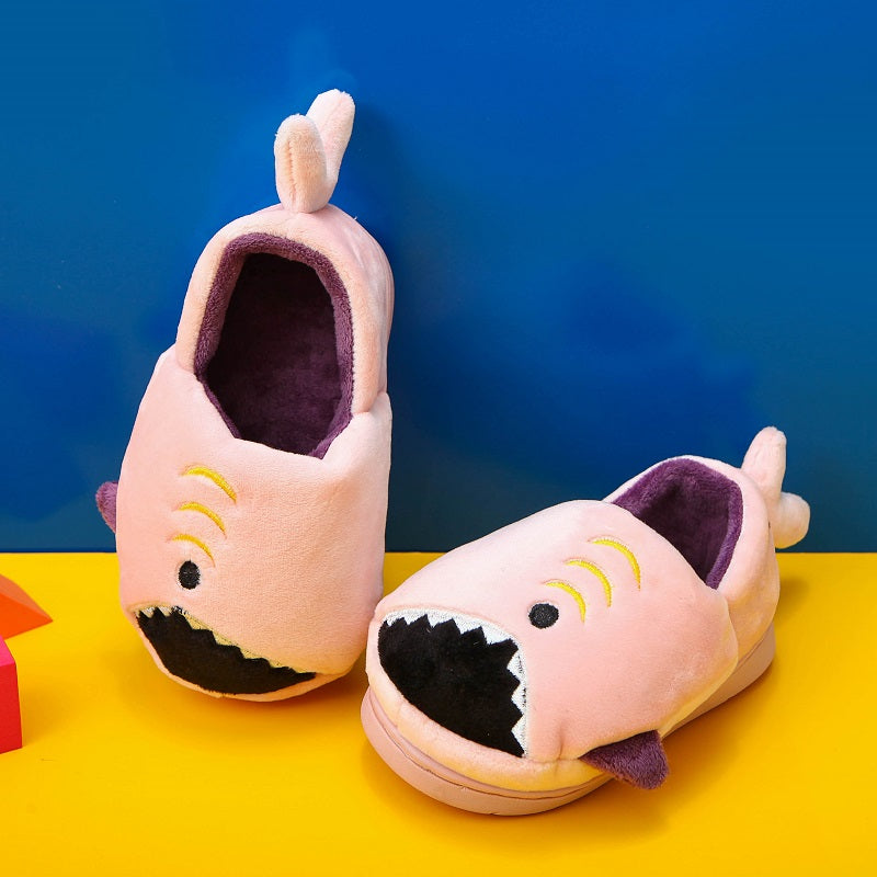 Boys' Cartoon Slippers with Lining, Warm and Non-Slip Soft Sole Indoor Slippers for Autumn and Winter